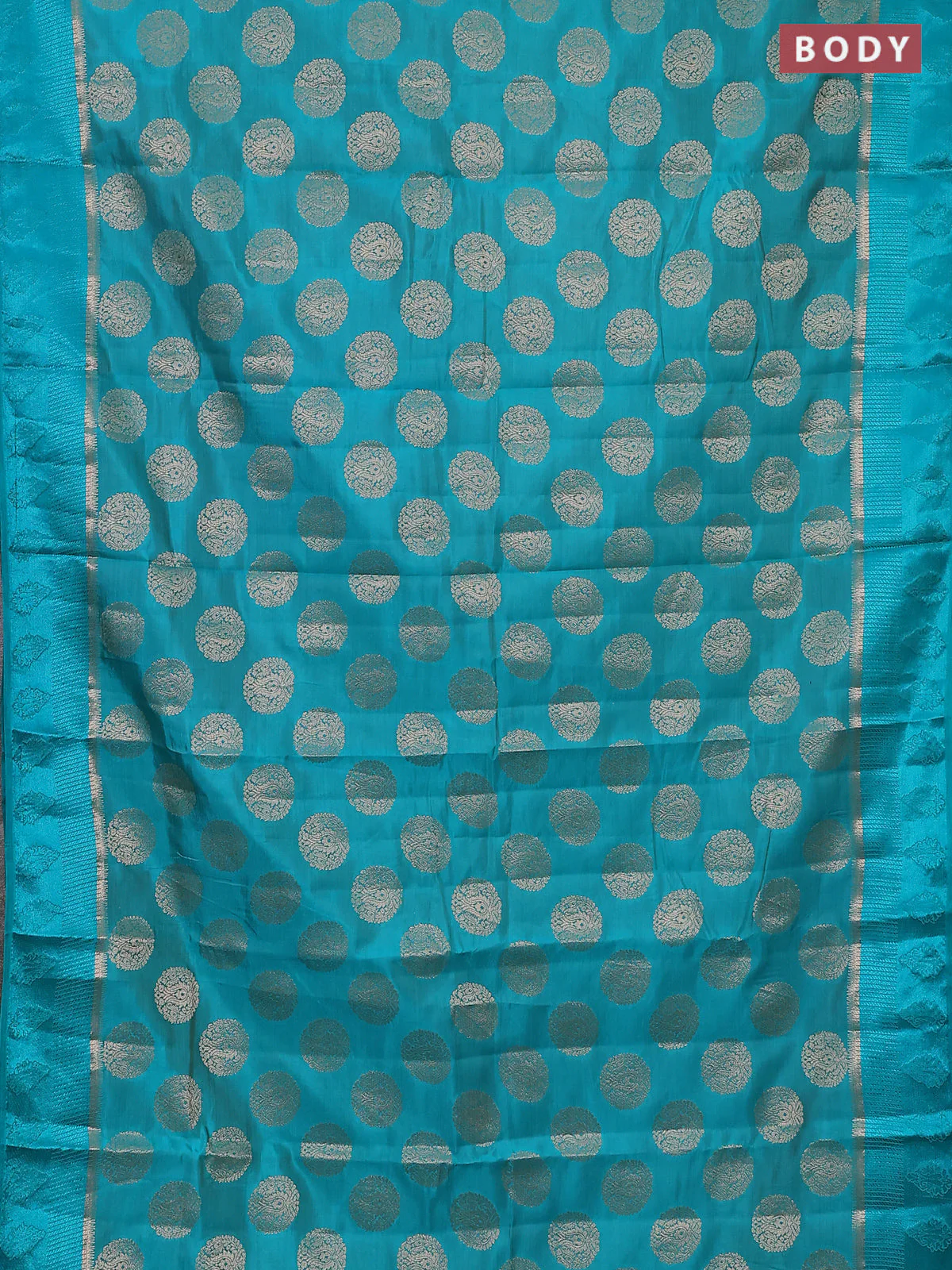 Semi raw silk saree teal blue with zari woven buttas and zari woven simple border - Image 2