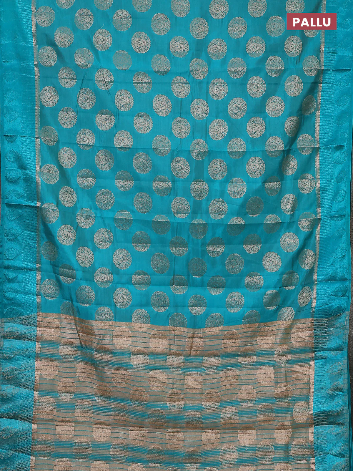 Semi raw silk saree teal blue with zari woven buttas and zari woven simple border - Image 3