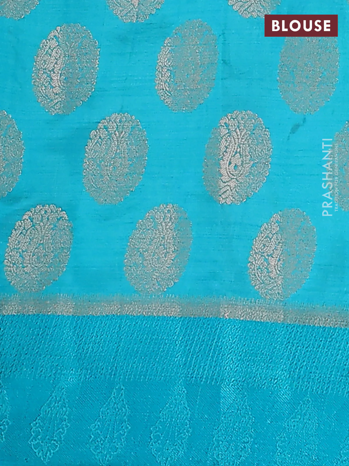 Semi raw silk saree teal blue with zari woven buttas and zari woven simple border - Image 4