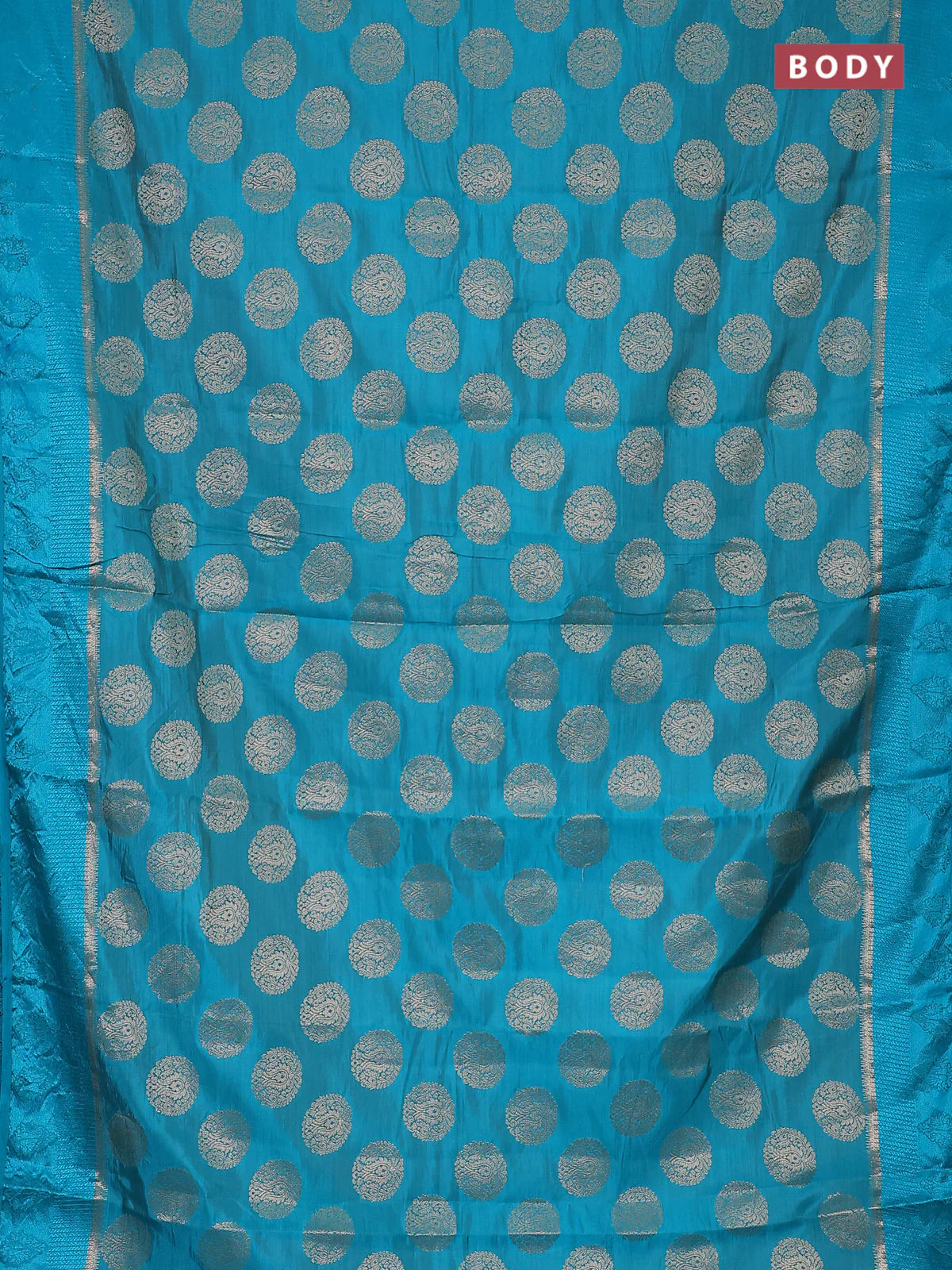 Semi raw silk saree teal blue with zari woven buttas and zari woven simple border - Image 2