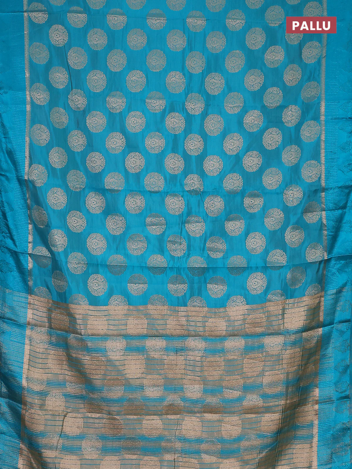 Semi raw silk saree teal blue with zari woven buttas and zari woven simple border - Image 3