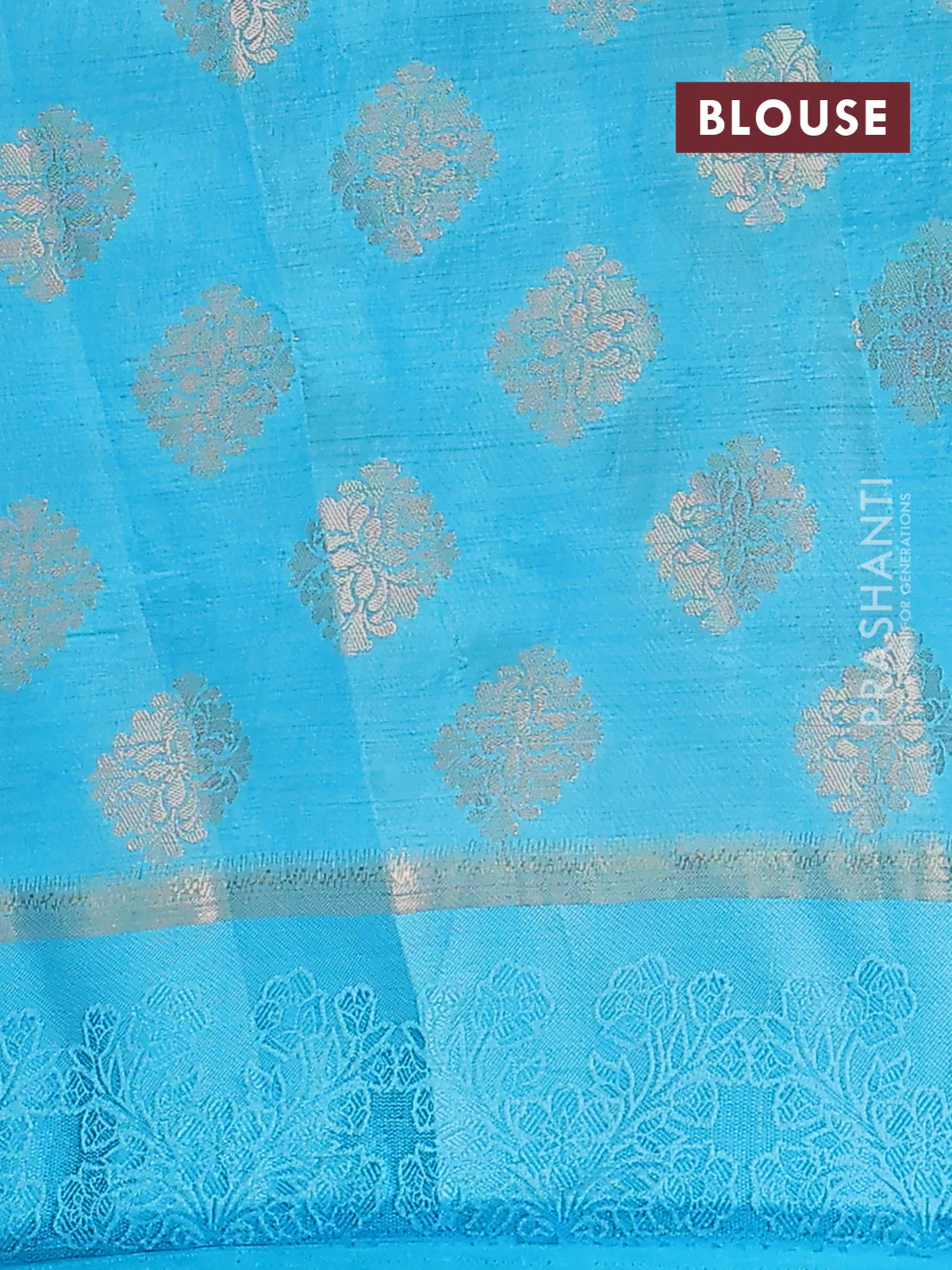 Semi raw silk saree teal blue with zari woven buttas and zari woven simple border - Image 4