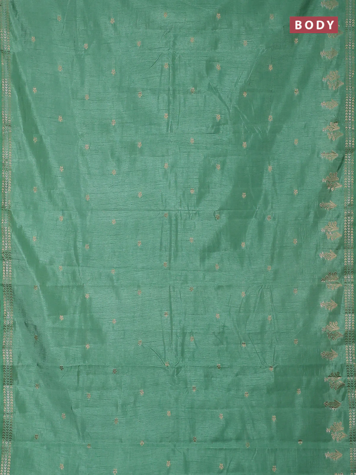 Semi raw silk saree teal green shade with zari woven buttas and zari woven border - Image 2