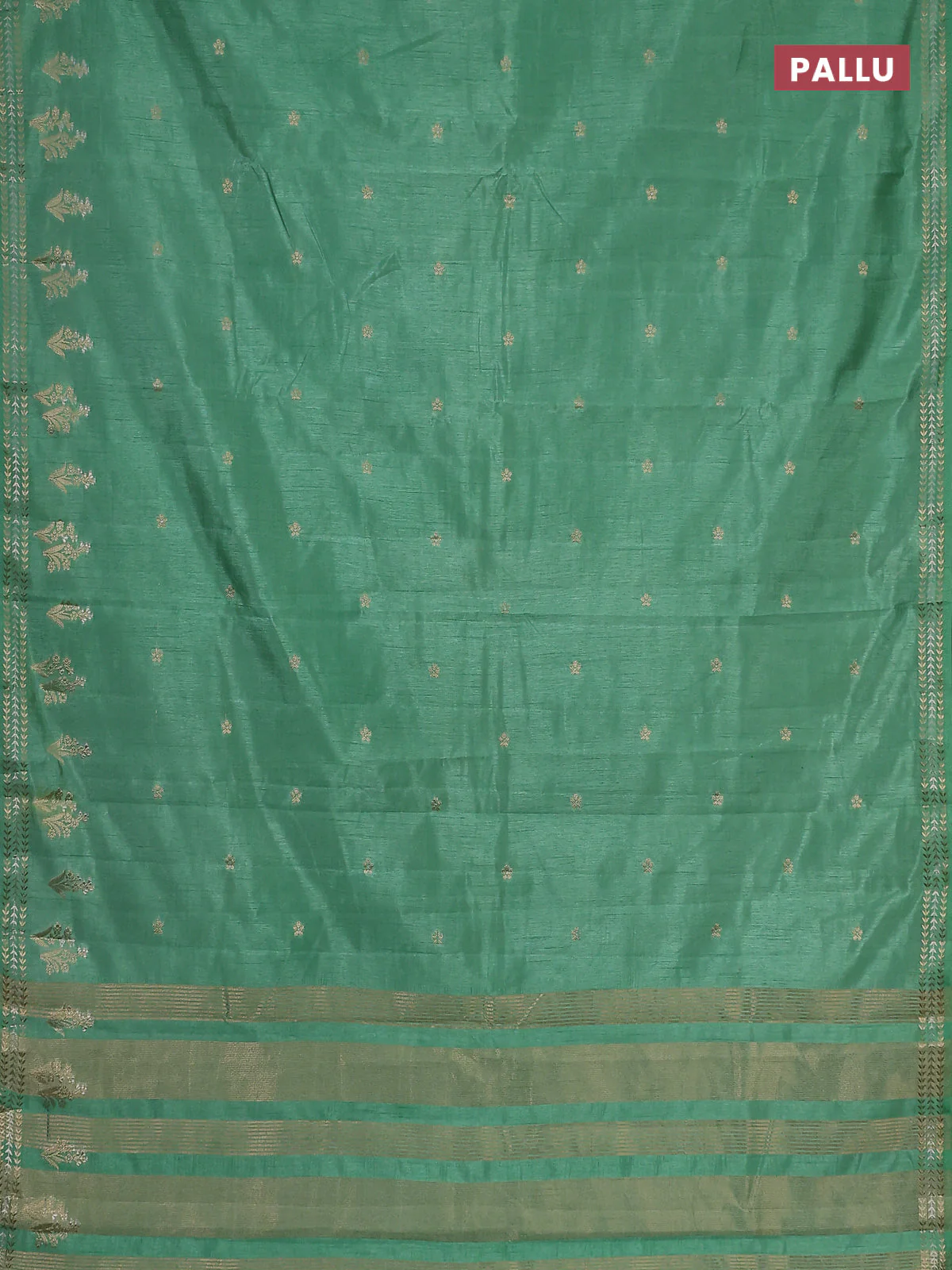 Semi raw silk saree teal green shade with zari woven buttas and zari woven border - Image 3