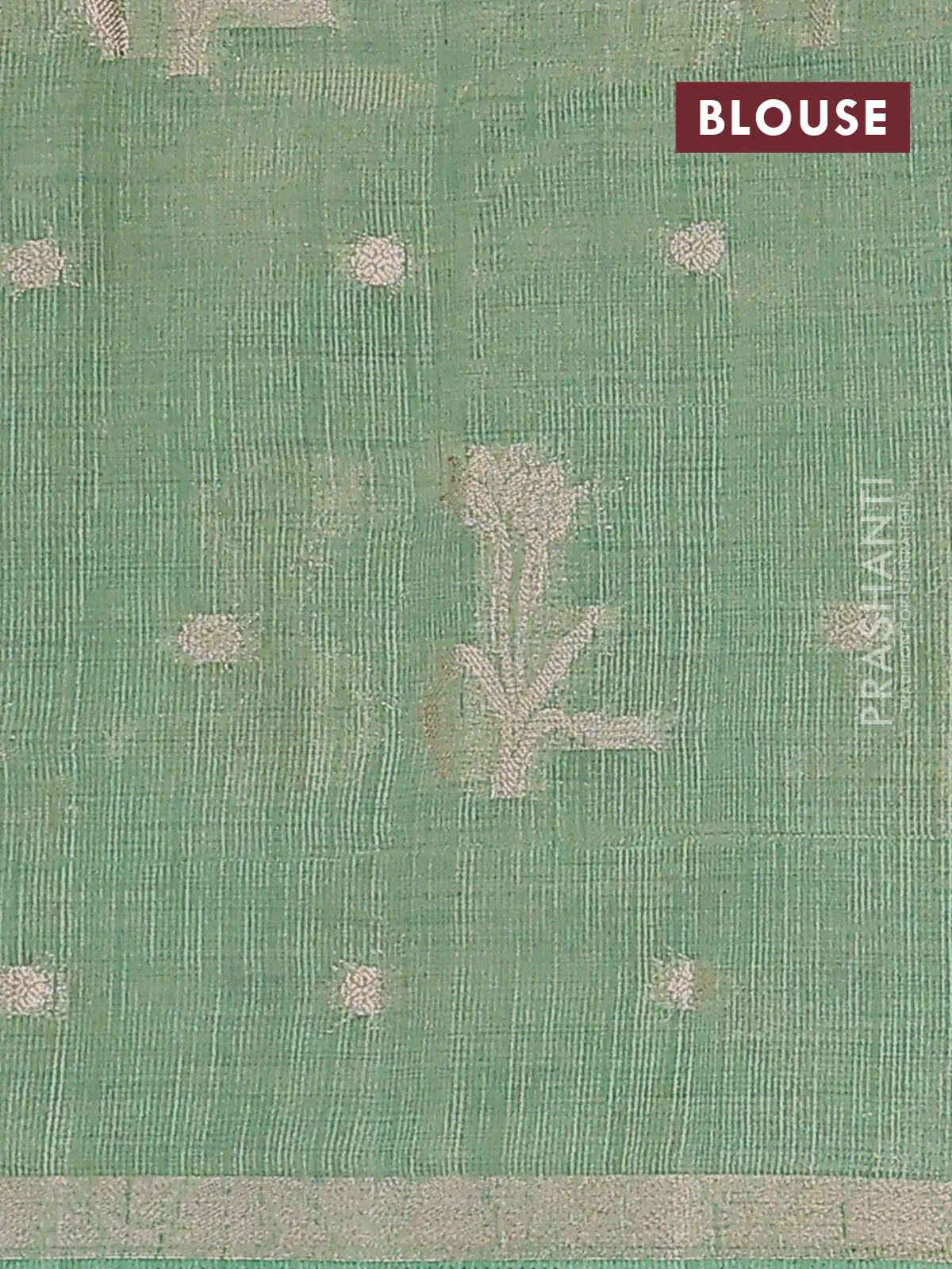 Semi raw silk saree teal green shade with zari woven floral buttas and small zari woven border - Image 4