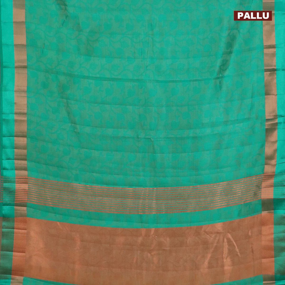 Semi raw silk saree teal green with allover self emboss and zari woven border - Image 3