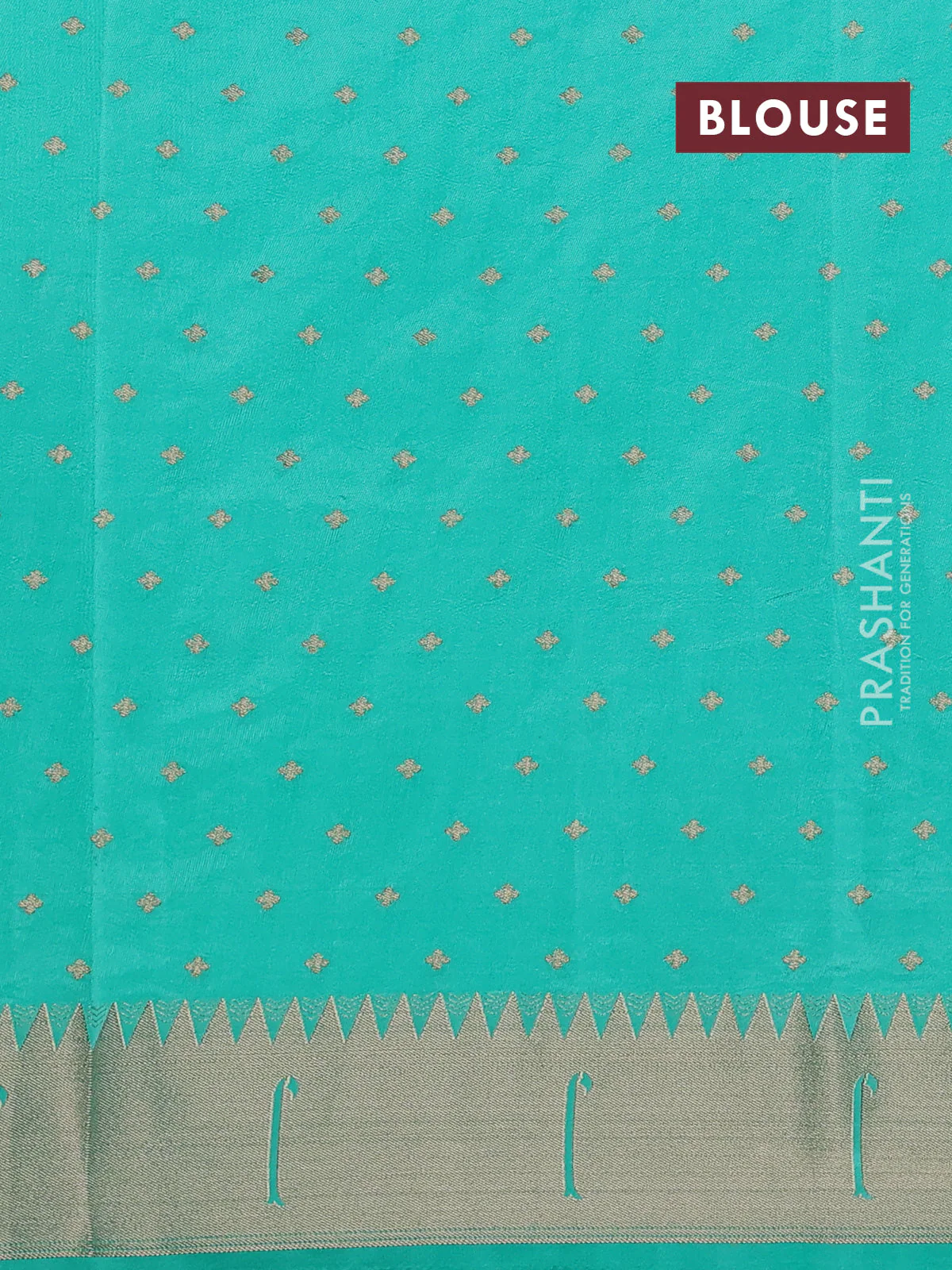 Semi raw silk saree teal green with allover zari woven buttas and pichwai design pallu - Image 3