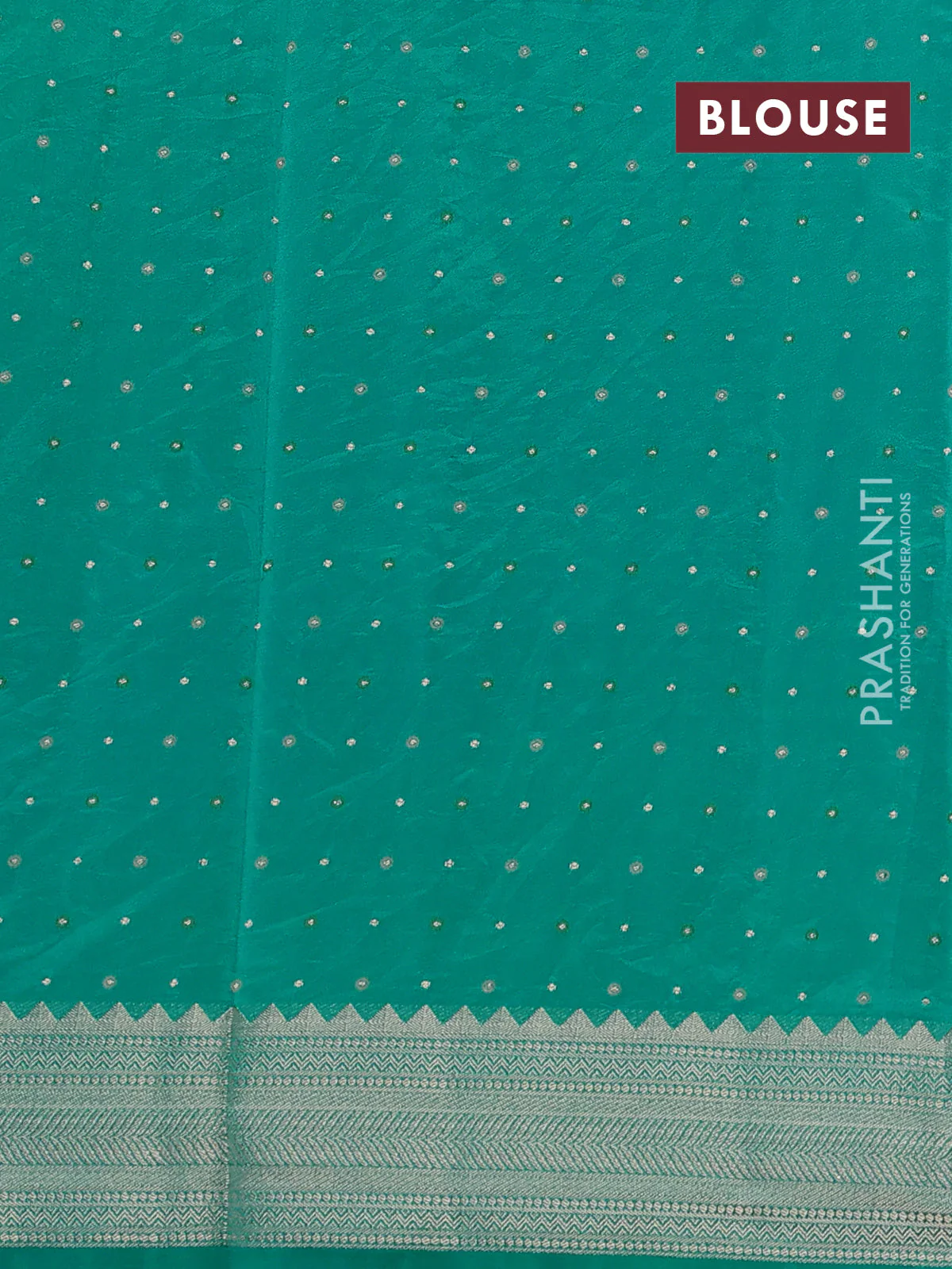 Semi raw silk saree teal green with allover zari woven buttas and zari woven border - Image 3