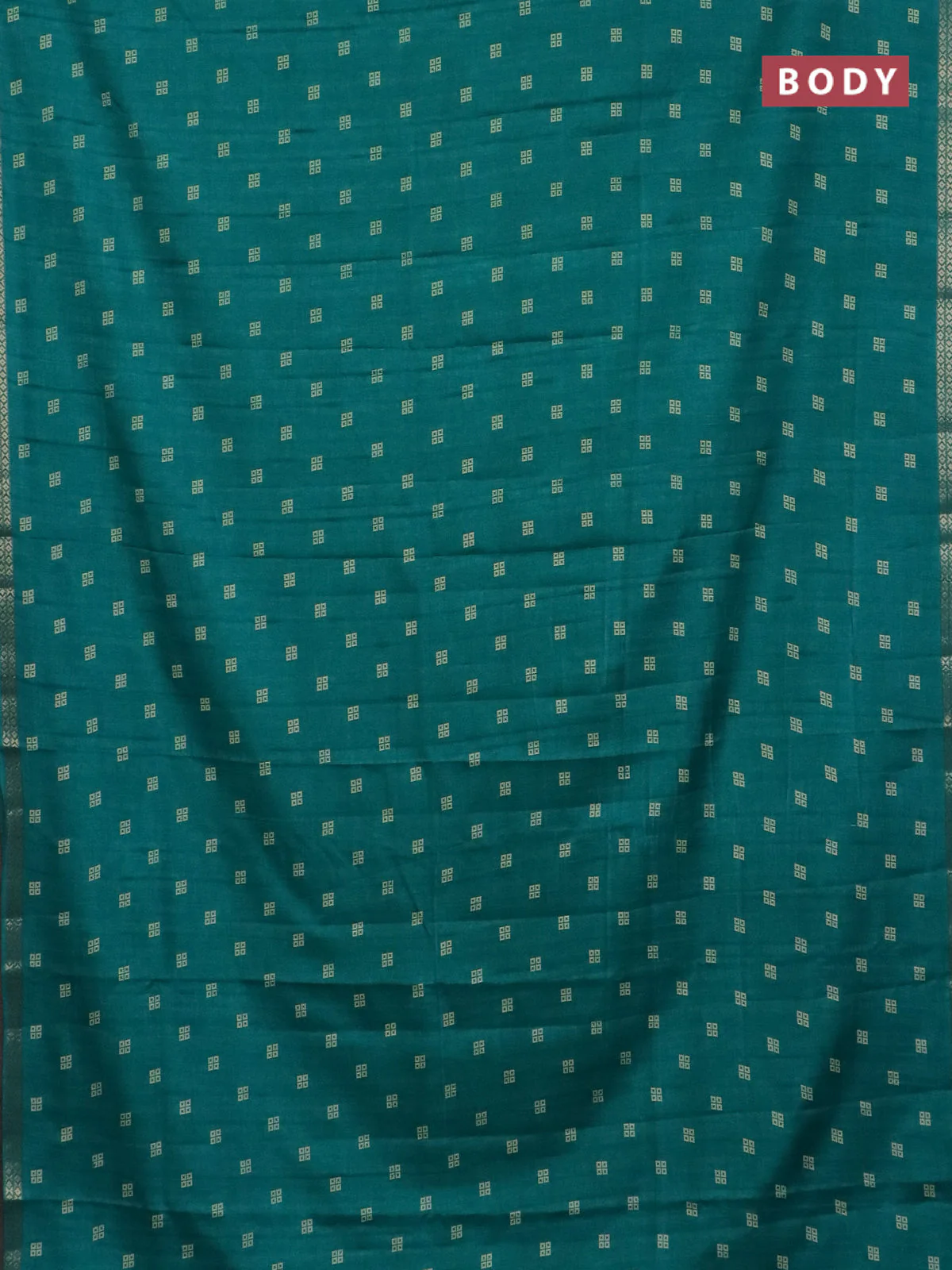 Semi raw silk saree teal green with butta prints and zari woven border - Image 2