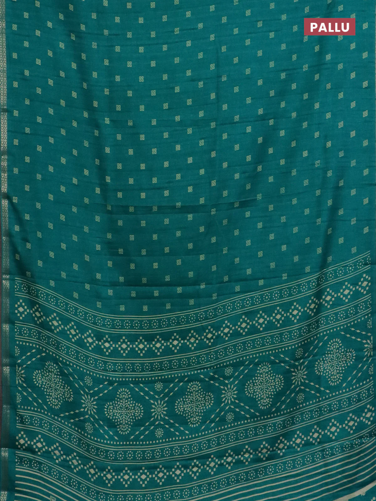 Semi raw silk saree teal green with butta prints and zari woven border - Image 3