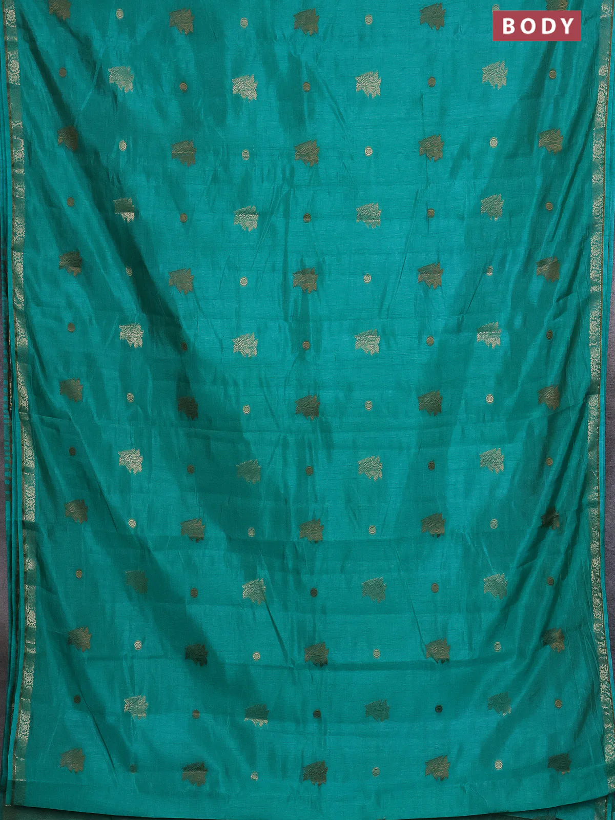 Semi raw silk saree teal green with woven buttas and zari woven border - Image 2