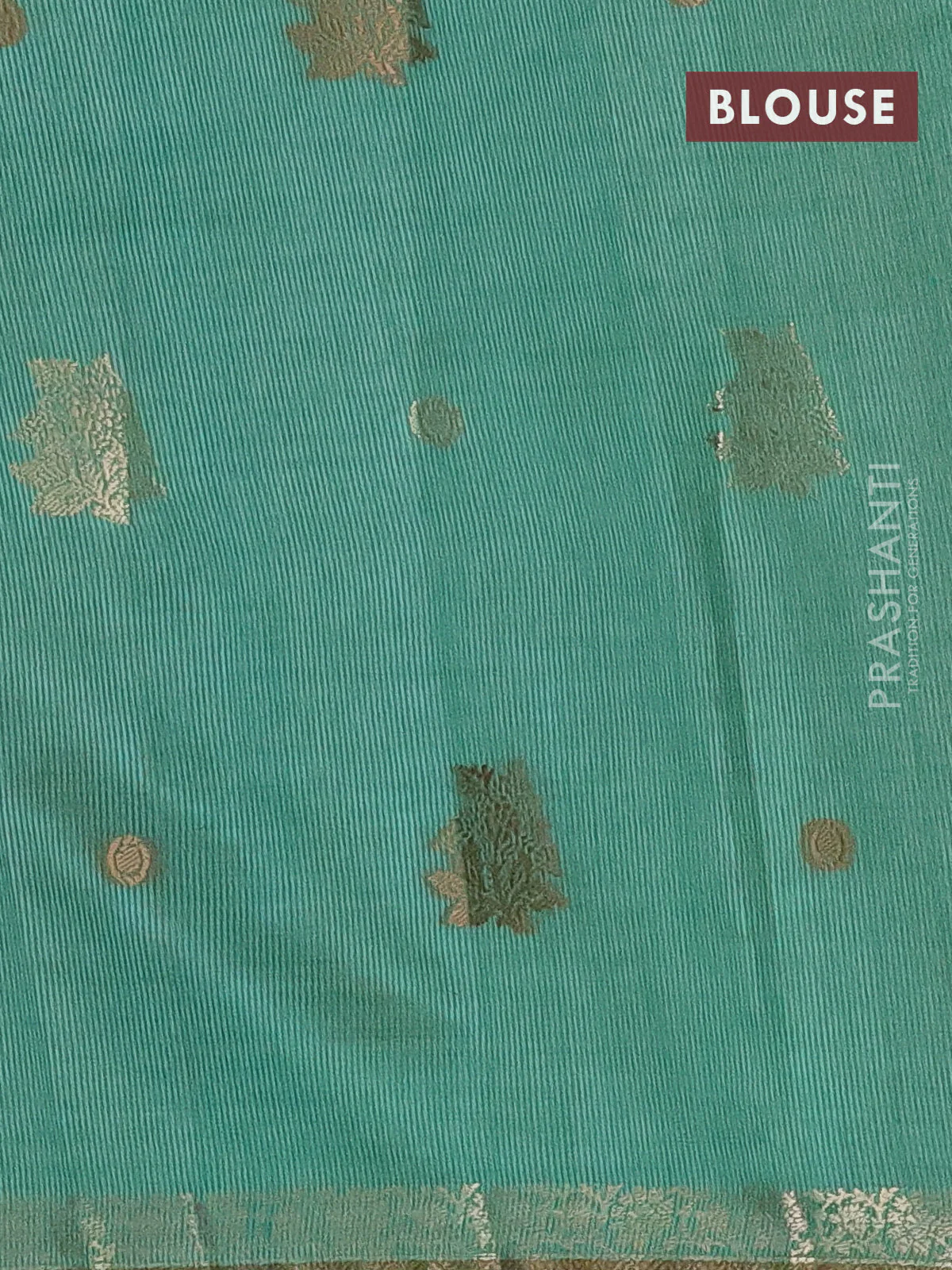 Semi raw silk saree teal green with woven buttas and zari woven border - Image 4