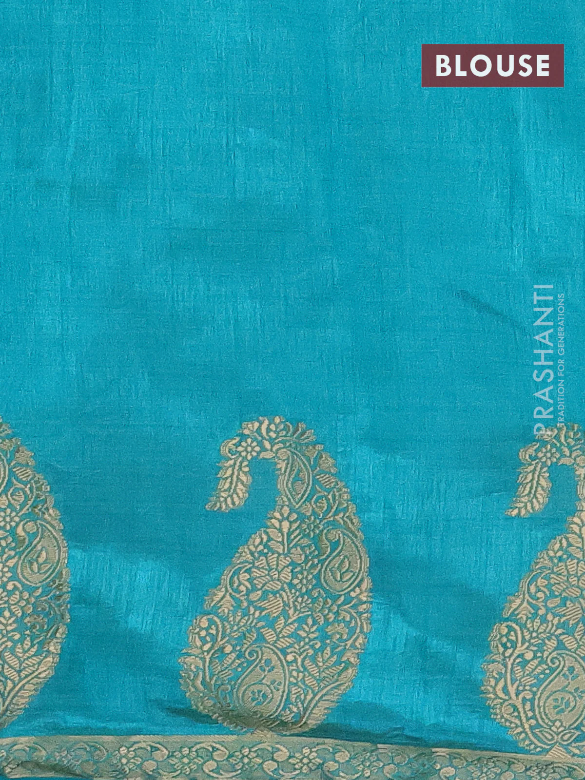 Semi raw silk saree teal shade with plain body and paisley design zari woven butta border - Image 4