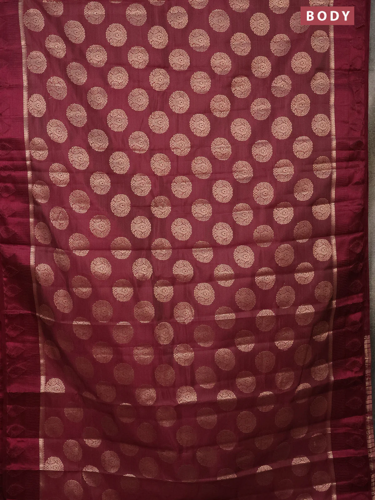 Semi raw silk saree wine shade with zari woven buttas and zari woven simple border - Image 2