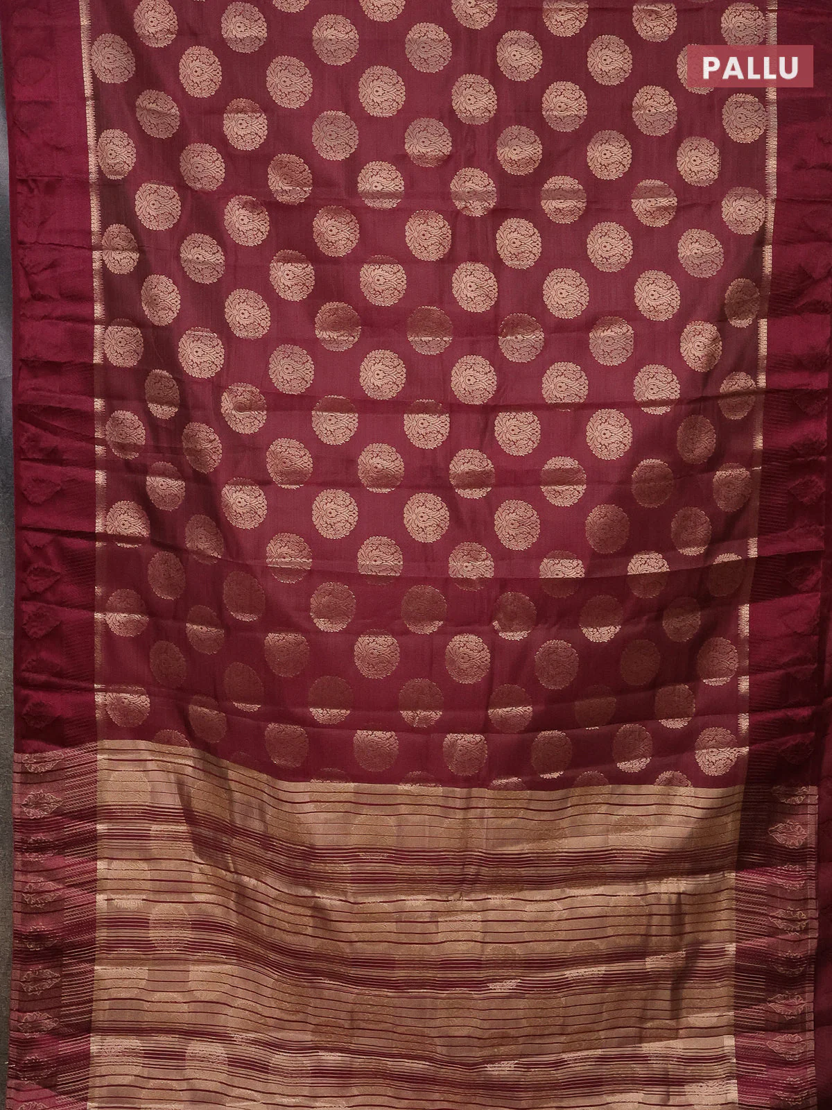 Semi raw silk saree wine shade with zari woven buttas and zari woven simple border - Image 3