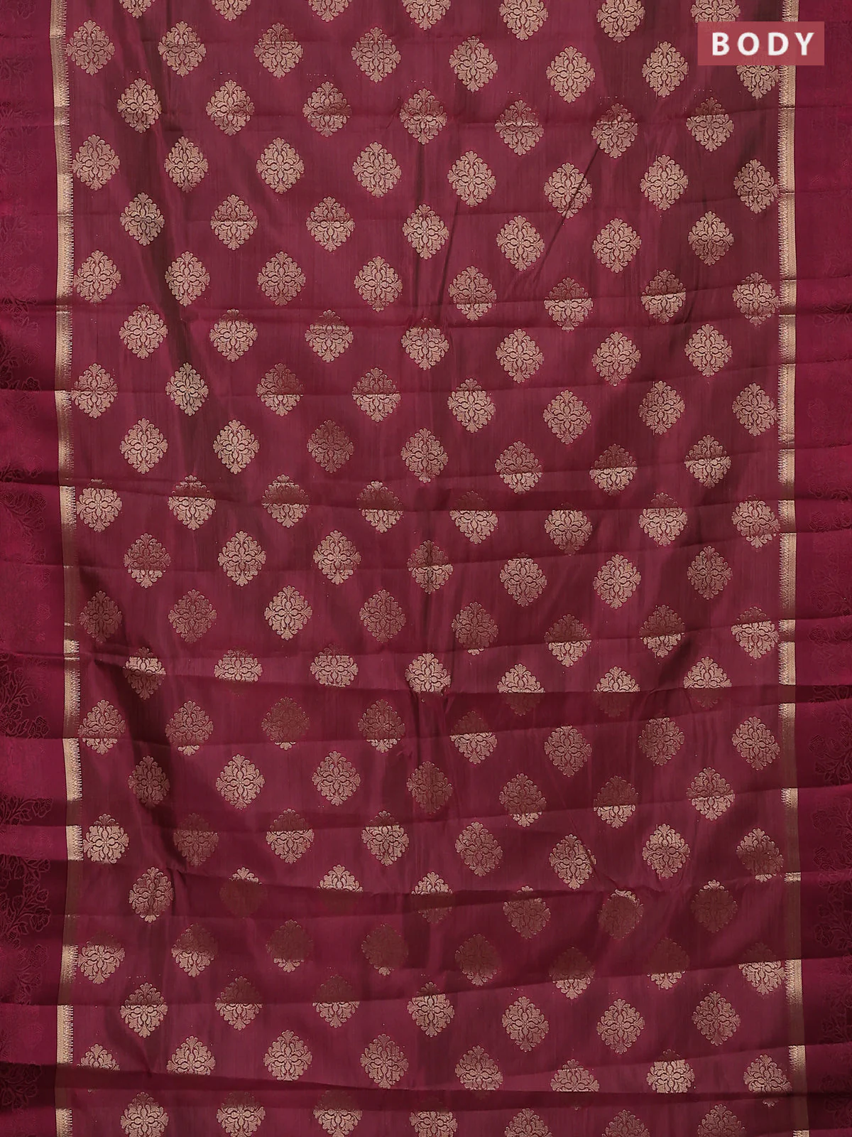 Semi raw silk saree wine shade with zari woven buttas and zari woven simple border - Image 2