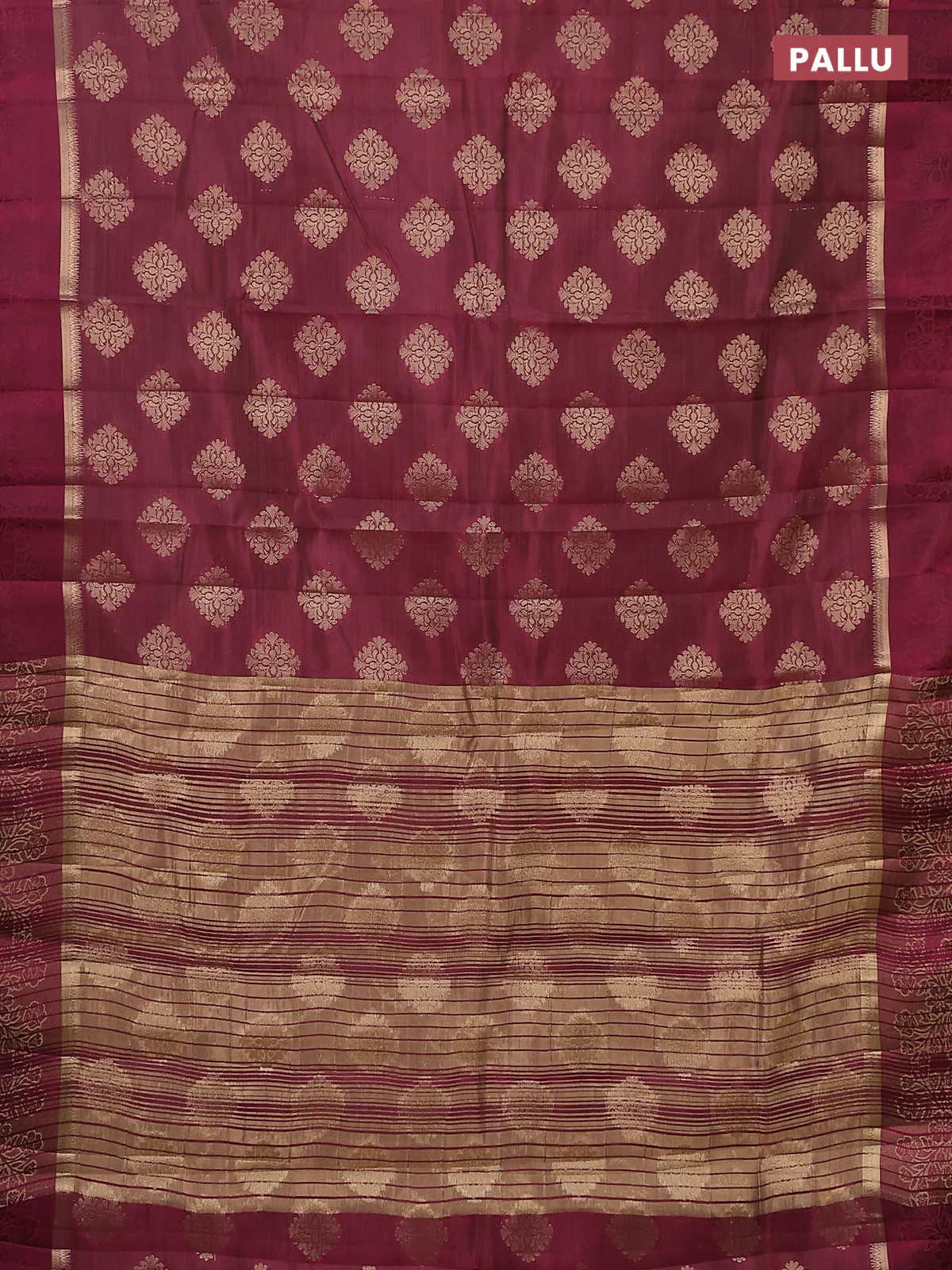 Semi raw silk saree wine shade with zari woven buttas and zari woven simple border - Image 3