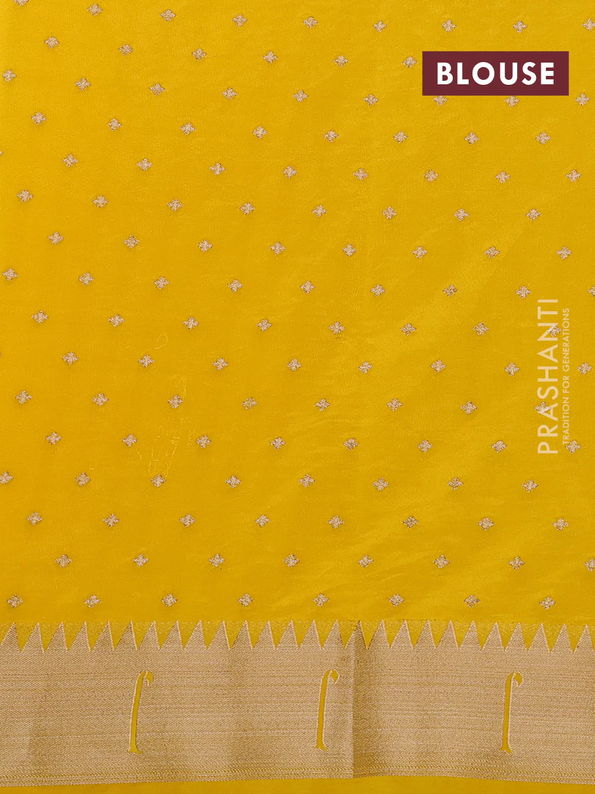 Semi raw silk saree yellow with allover zari woven buttas and pichwai design pallu - Image 3