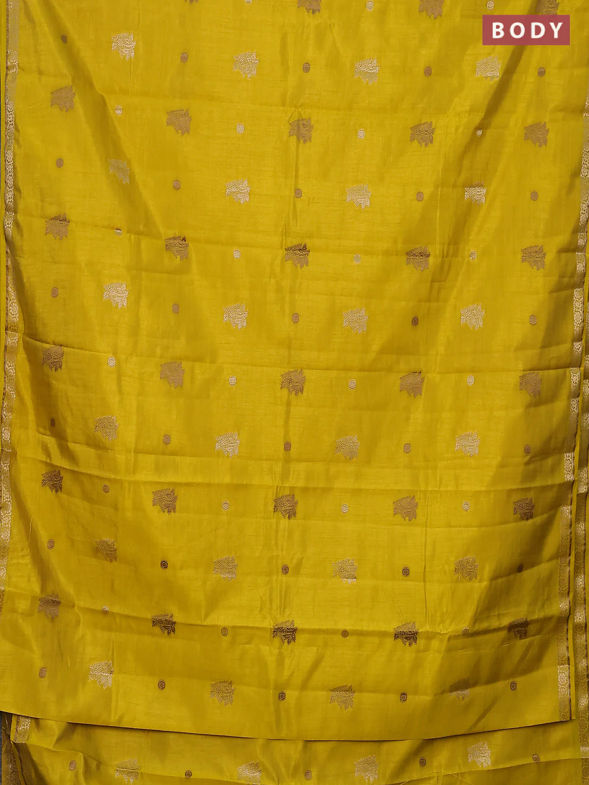 Semi raw silk saree yellow with woven buttas and zari woven border - Image 2