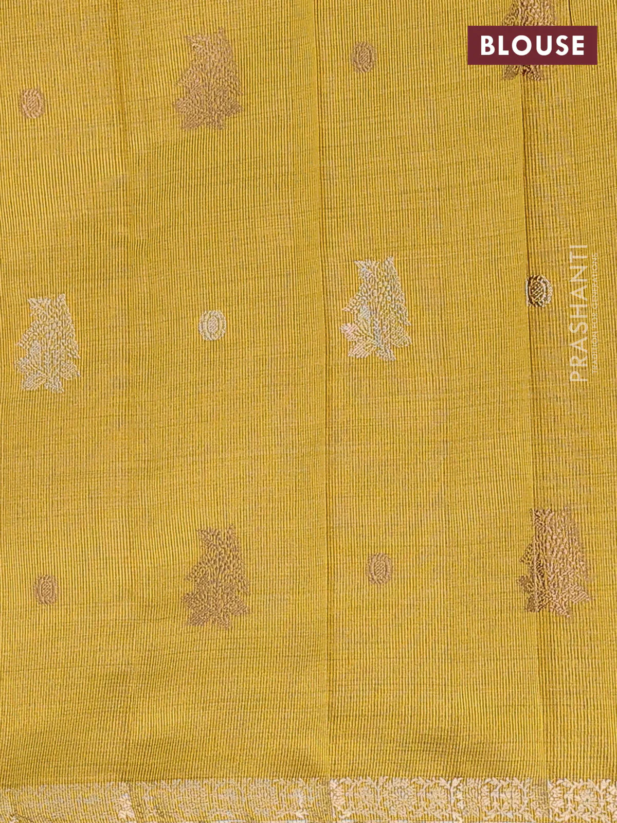Semi raw silk saree yellow with woven buttas and zari woven border - Image 4