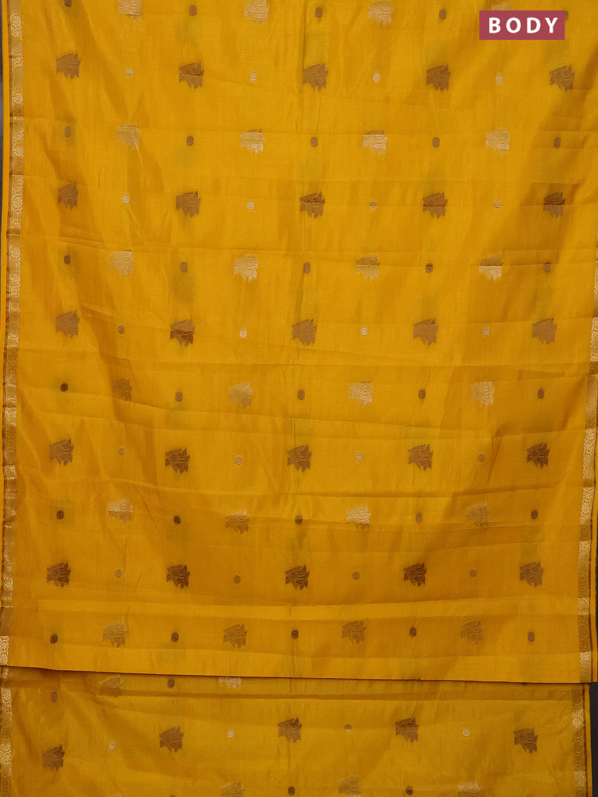 Semi raw silk saree yellow with woven buttas and zari woven border - Image 2