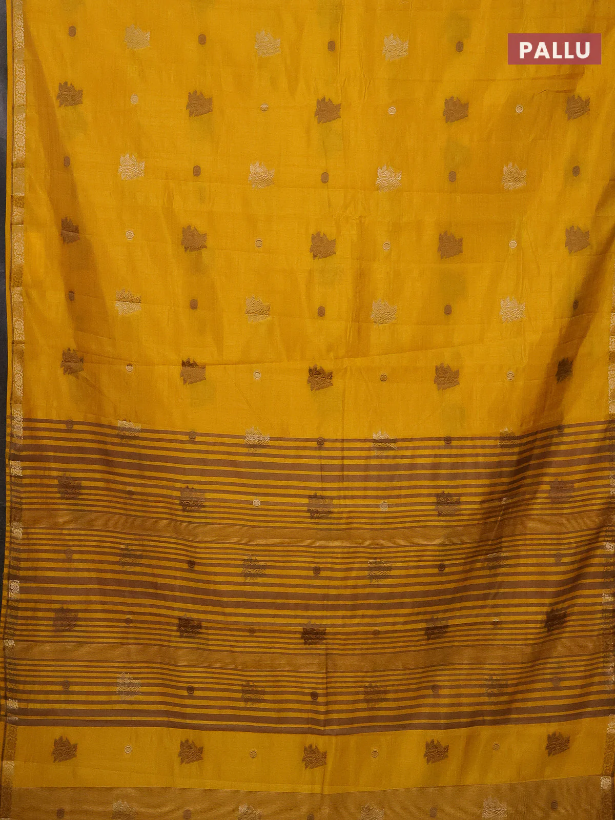 Semi raw silk saree yellow with woven buttas and zari woven border - Image 3