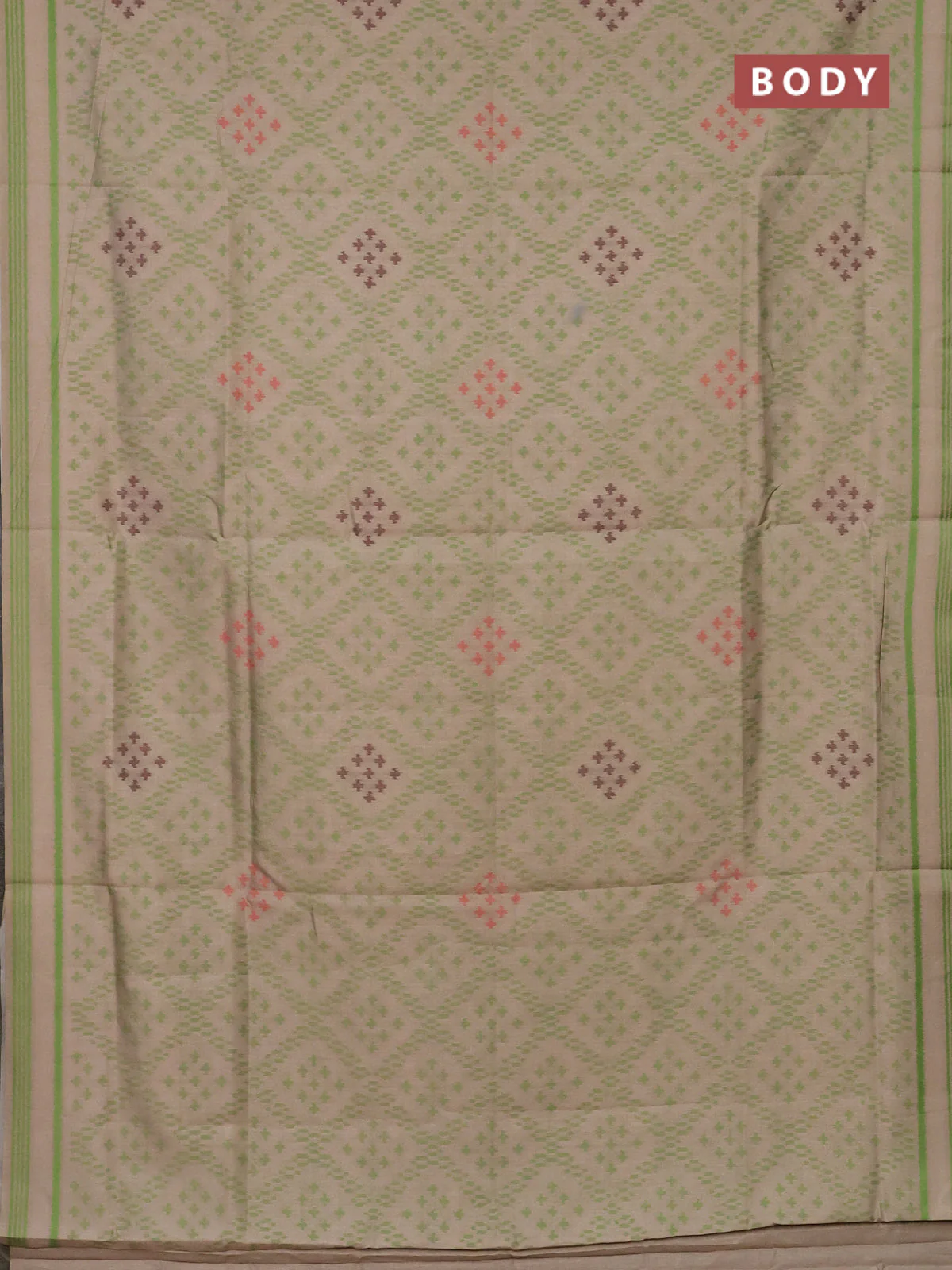 Semi sambalpuri silk saree beige and green with allover ikat weaves and thread woven border - Image 2