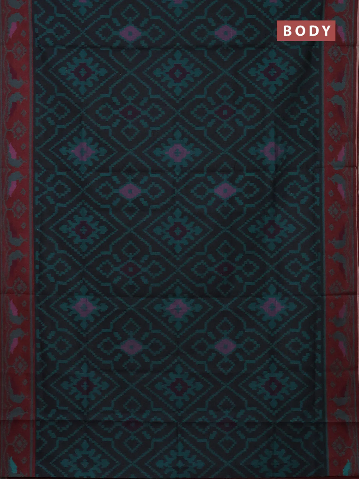 Semi sambalpuri silk saree black and deep maroon with allover ikat weaves and thread woven border - Image 2