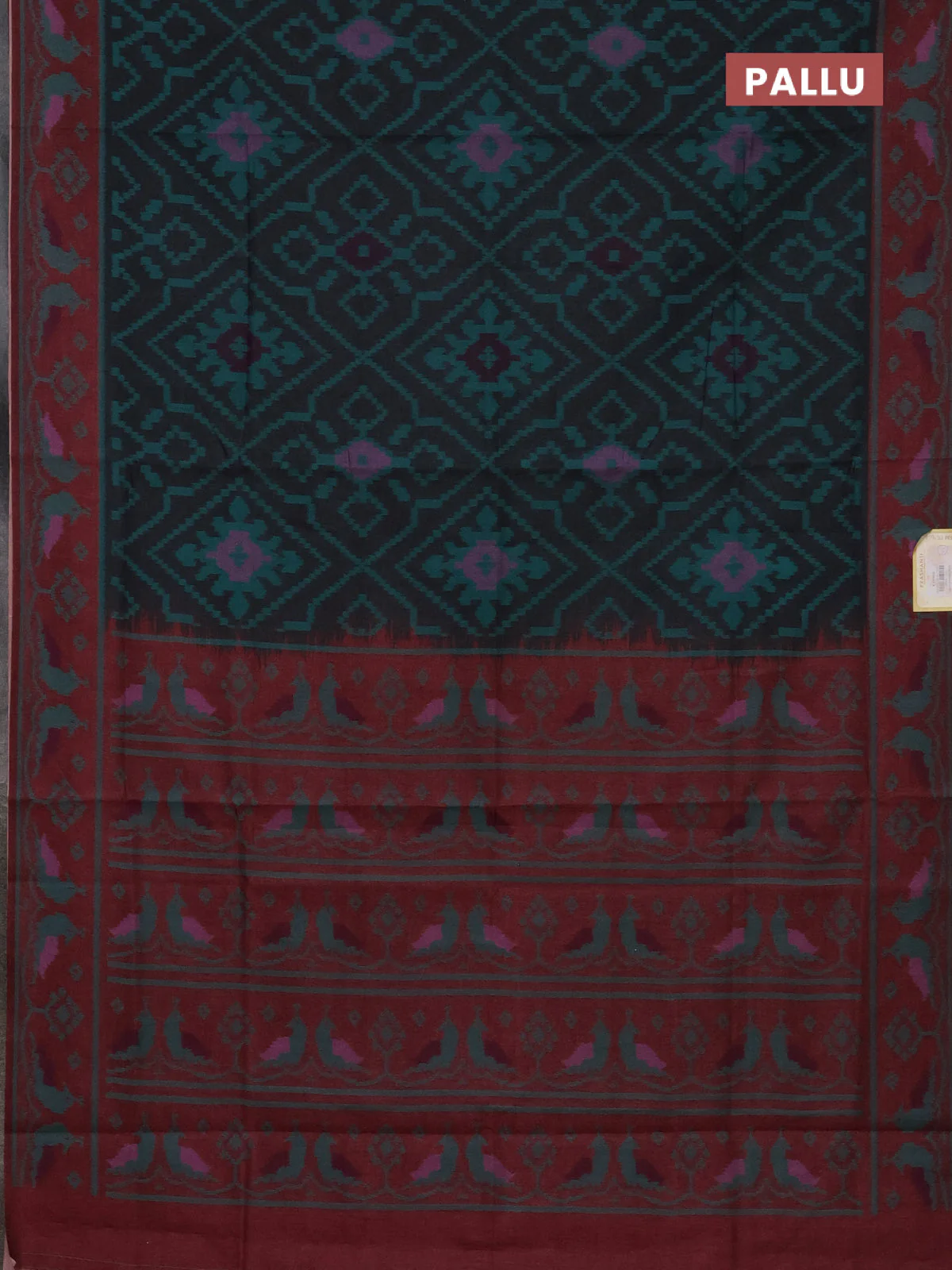 Semi sambalpuri silk saree black and deep maroon with allover ikat weaves and thread woven border - Image 3