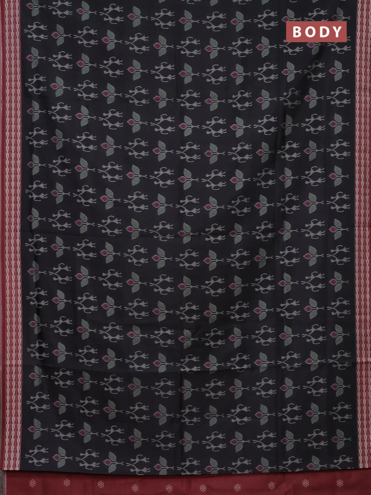 Semi sambalpuri silk saree black and deep maroon with allover ikat weaves and thread woven border - Image 2