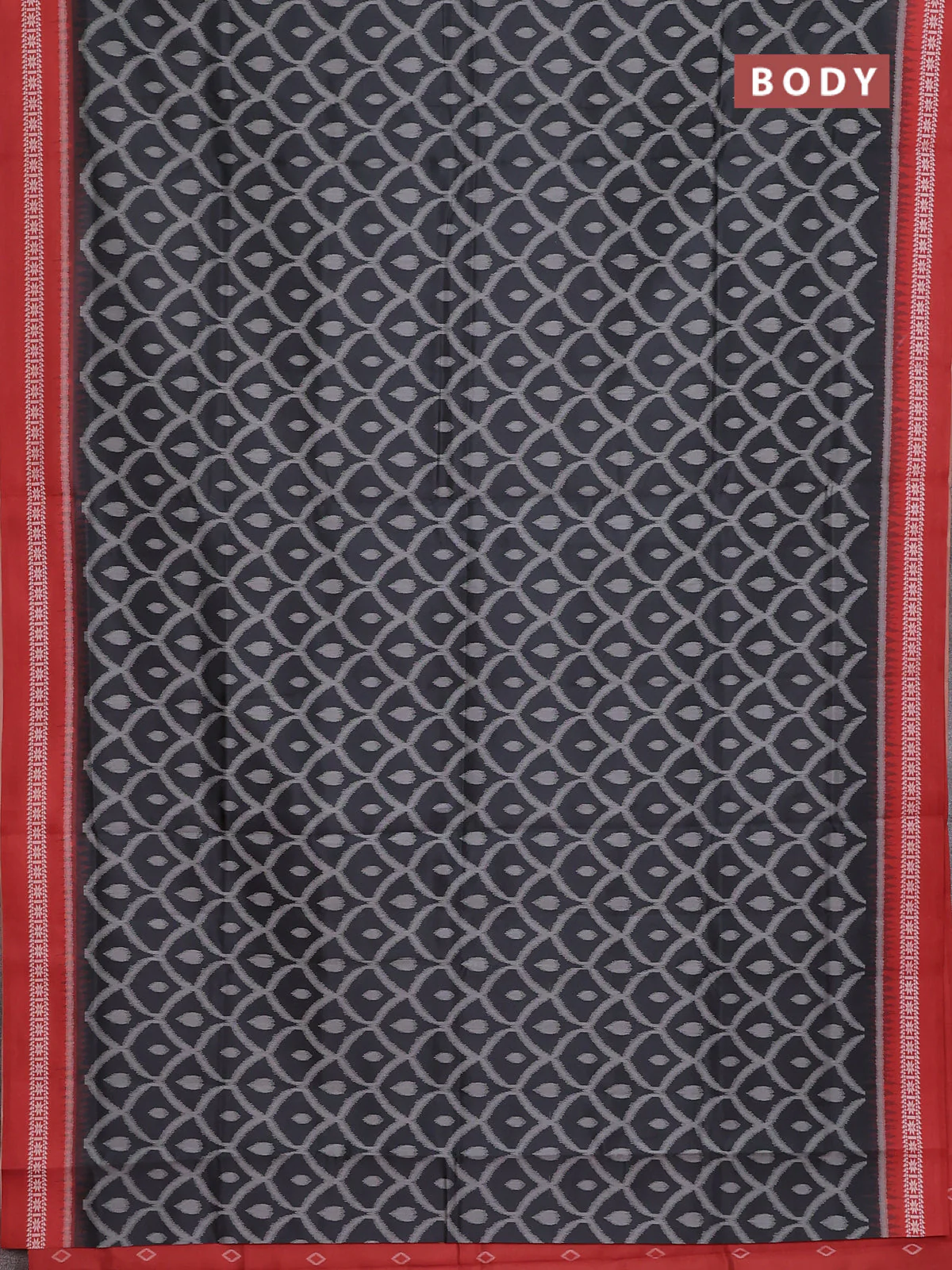 Semi sambalpuri silk saree black and rustic orange with allover ikat weaves and thread woven border - Image 2