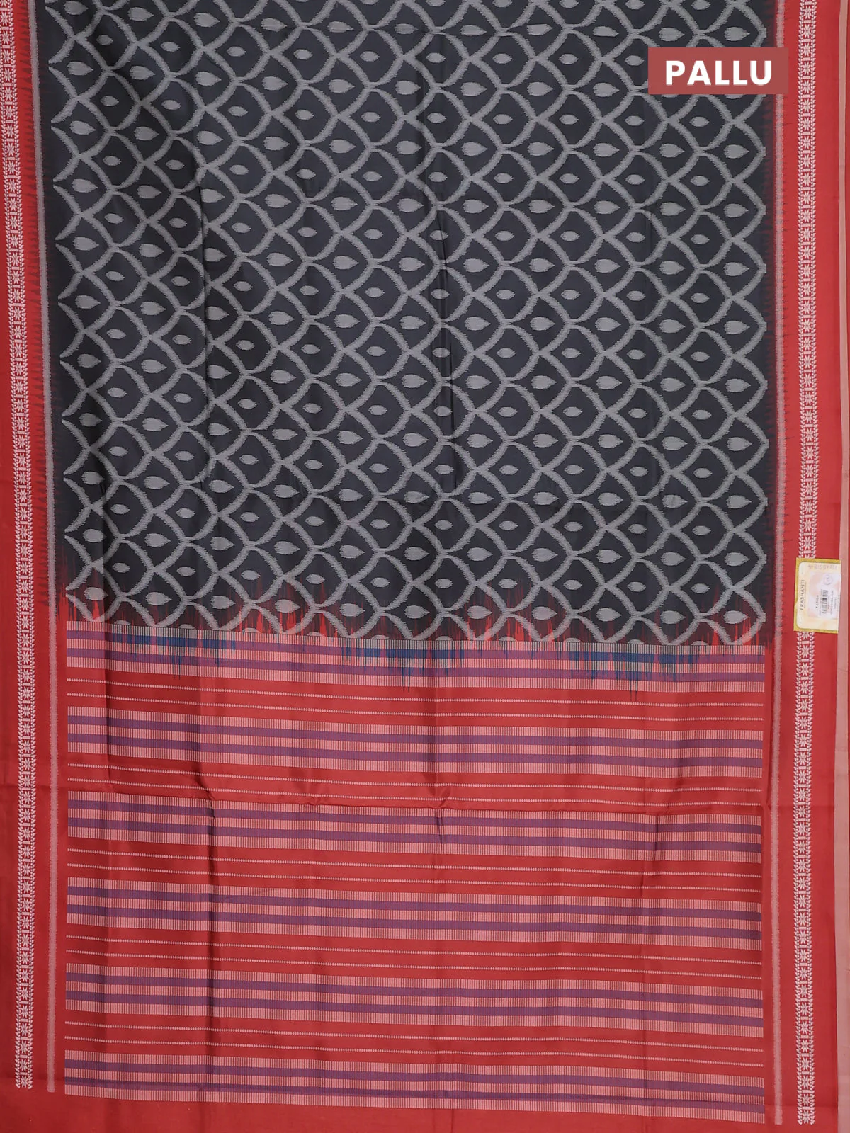 Semi sambalpuri silk saree black and rustic orange with allover ikat weaves and thread woven border - Image 3