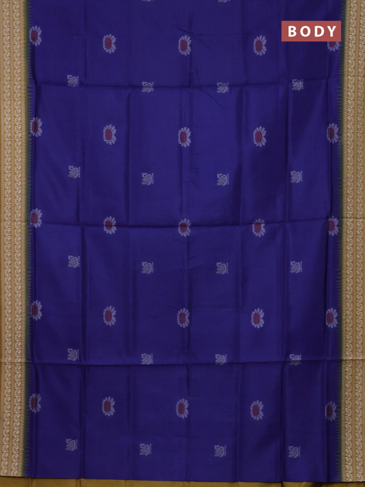 Semi sambalpuri silk saree blue and dark mustard with allover ikat buttas and thread woven border - Image 2