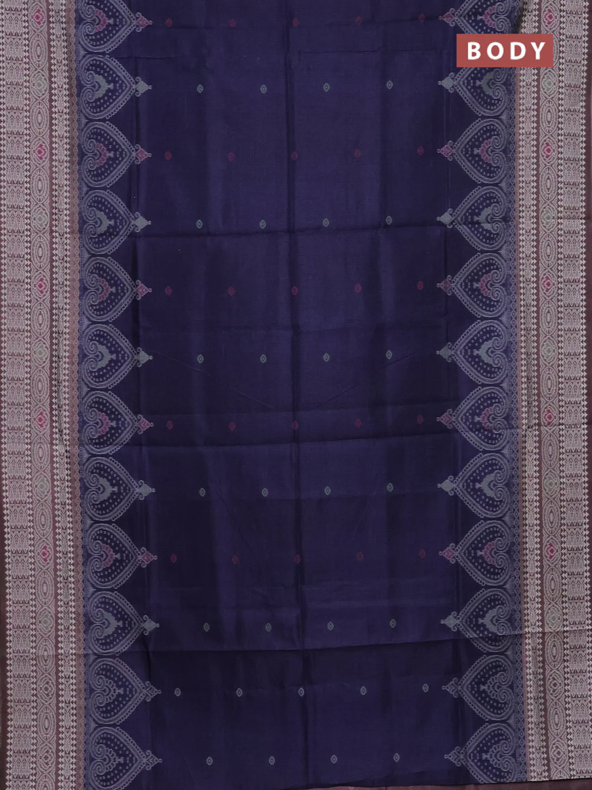 Semi sambalpuri silk saree dark blue and pastel brown with allover ikat buttas and thread woven border - Image 2