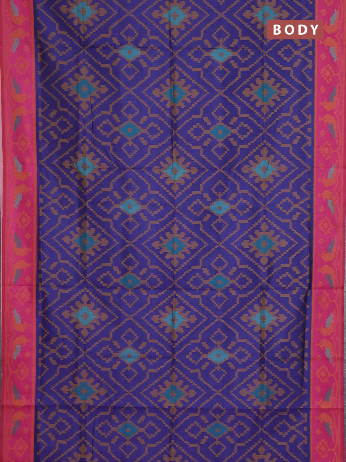 Semi sambalpuri silk saree dark blue and pink with allover ikat weaves and thread woven border - Image 2