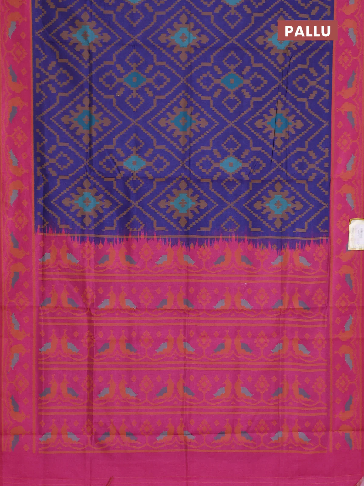Semi sambalpuri silk saree dark blue and pink with allover ikat weaves and thread woven border - Image 3