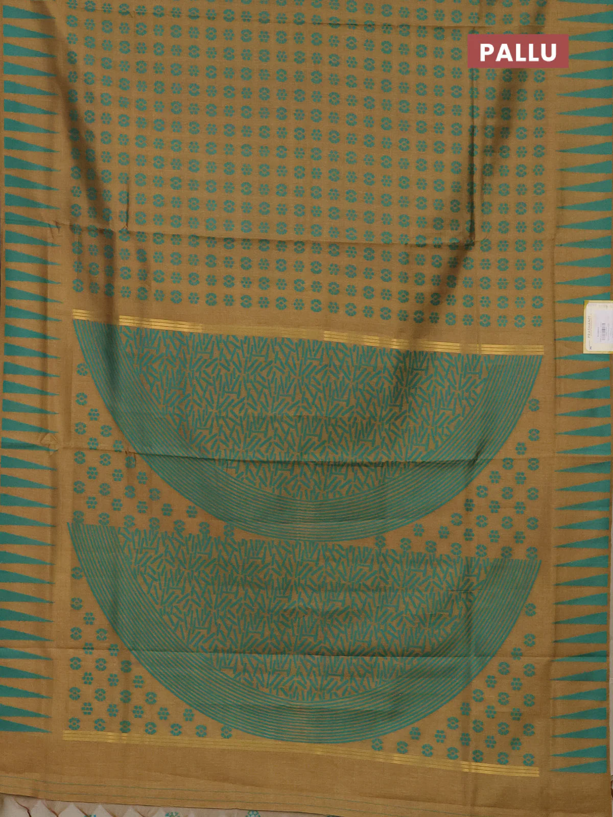 Semi sambalpuri silk saree dark mustard and teal green with allover ikat butta weaves and thread woven border - Image 3
