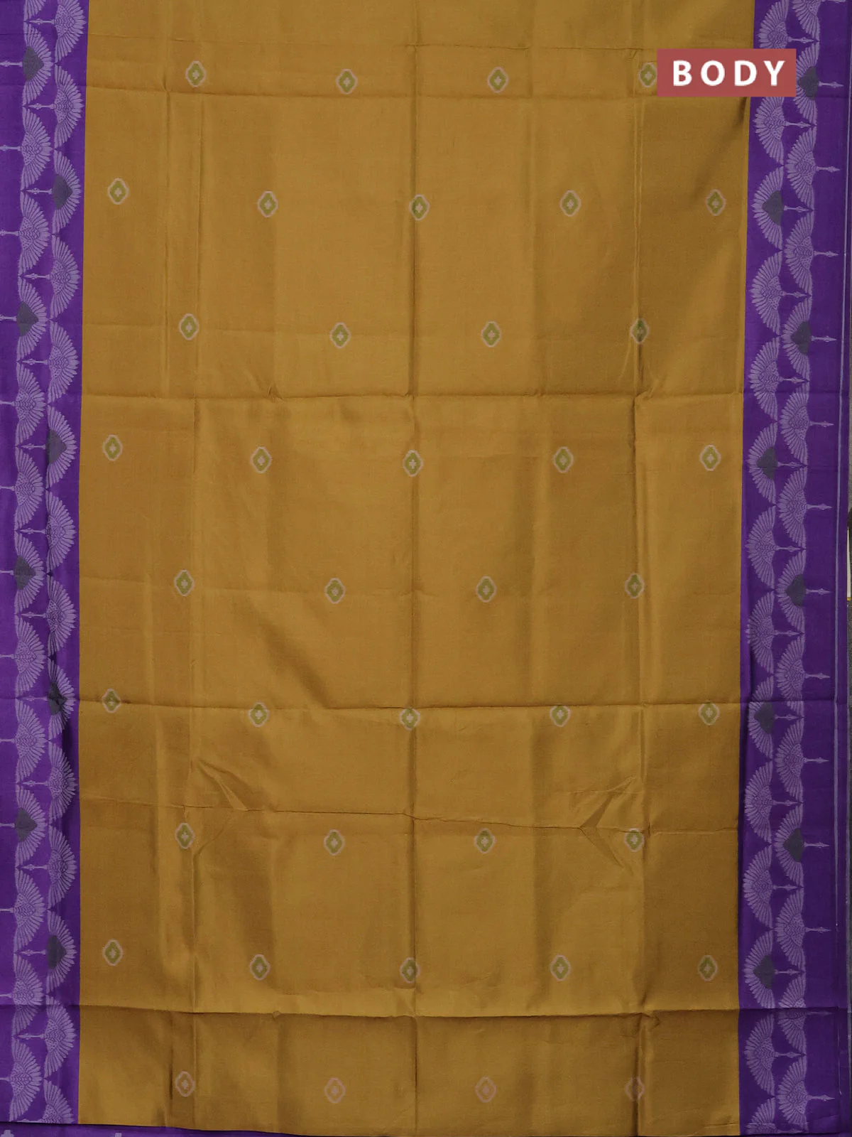Semi sambalpuri silk saree dark mustard and violet with ikat buttas and thread woven border - Image 2