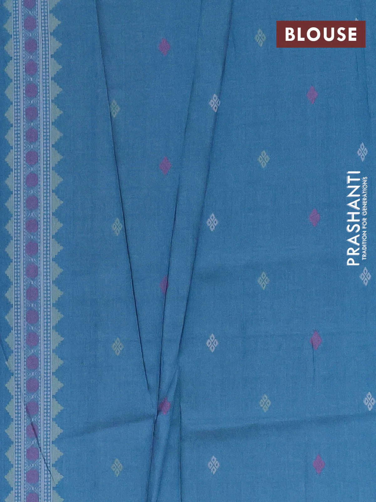 Semi sambalpuri silk saree deep maroon and peacock blue with allover ikat buttas and thread woven border - Image 4
