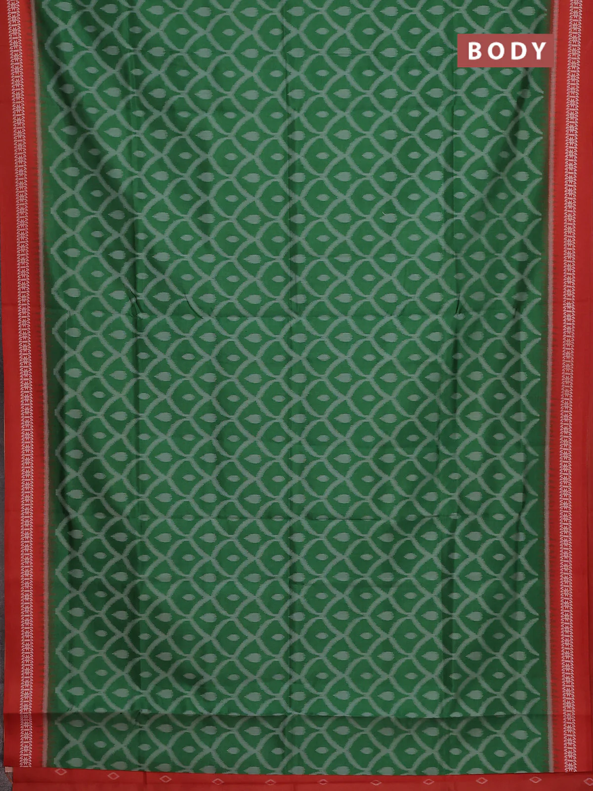 Semi sambalpuri silk saree green and orange with allover ikat weaves and thread woven border - Image 2