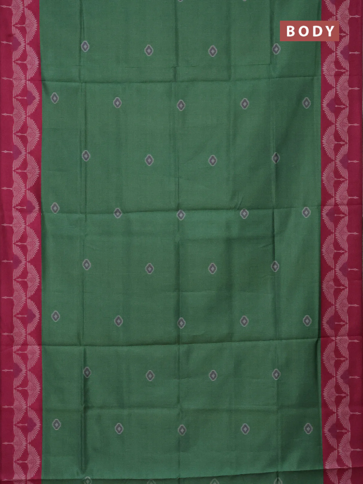 Semi sambalpuri silk saree green and pink with ikat buttas and thread woven border - Image 2