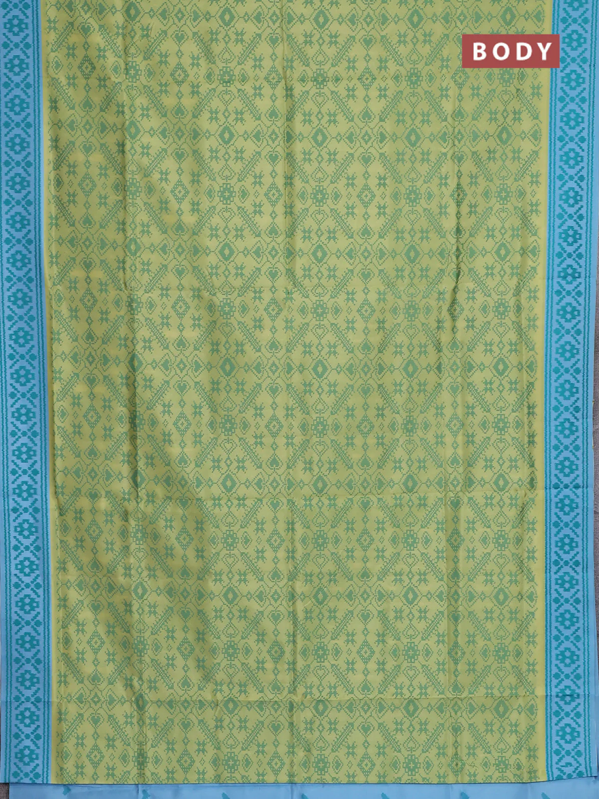 Semi sambalpuri silk saree lime yellow and light blue with allover ikat weaves and thread woven border - Image 2