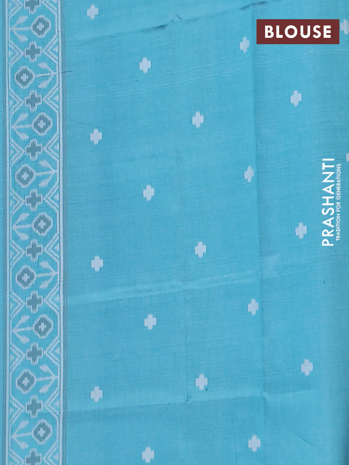 Semi sambalpuri silk saree maroon and teal blue with ikat buttas and thread woven border - Image 4