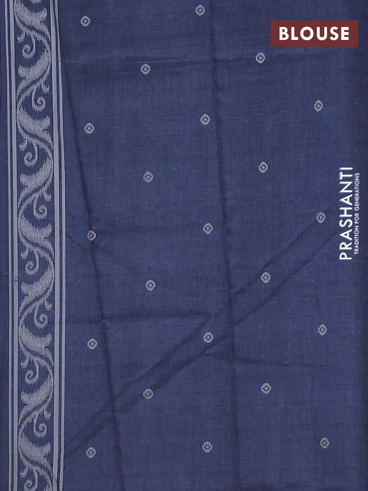 Semi sambalpuri silk saree olive green and navy blue with allover ikat buttas and thread woven border - Image 4