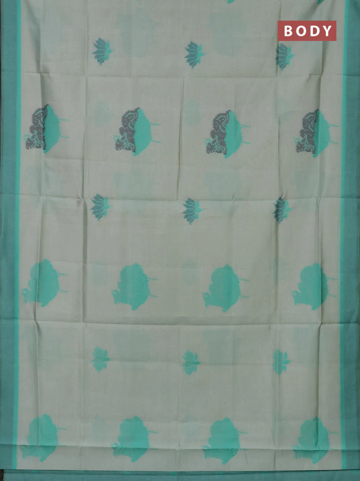 Semi sambalpuri silk saree pastel green and green with pichwai ikat buttas and simple border - Image 2