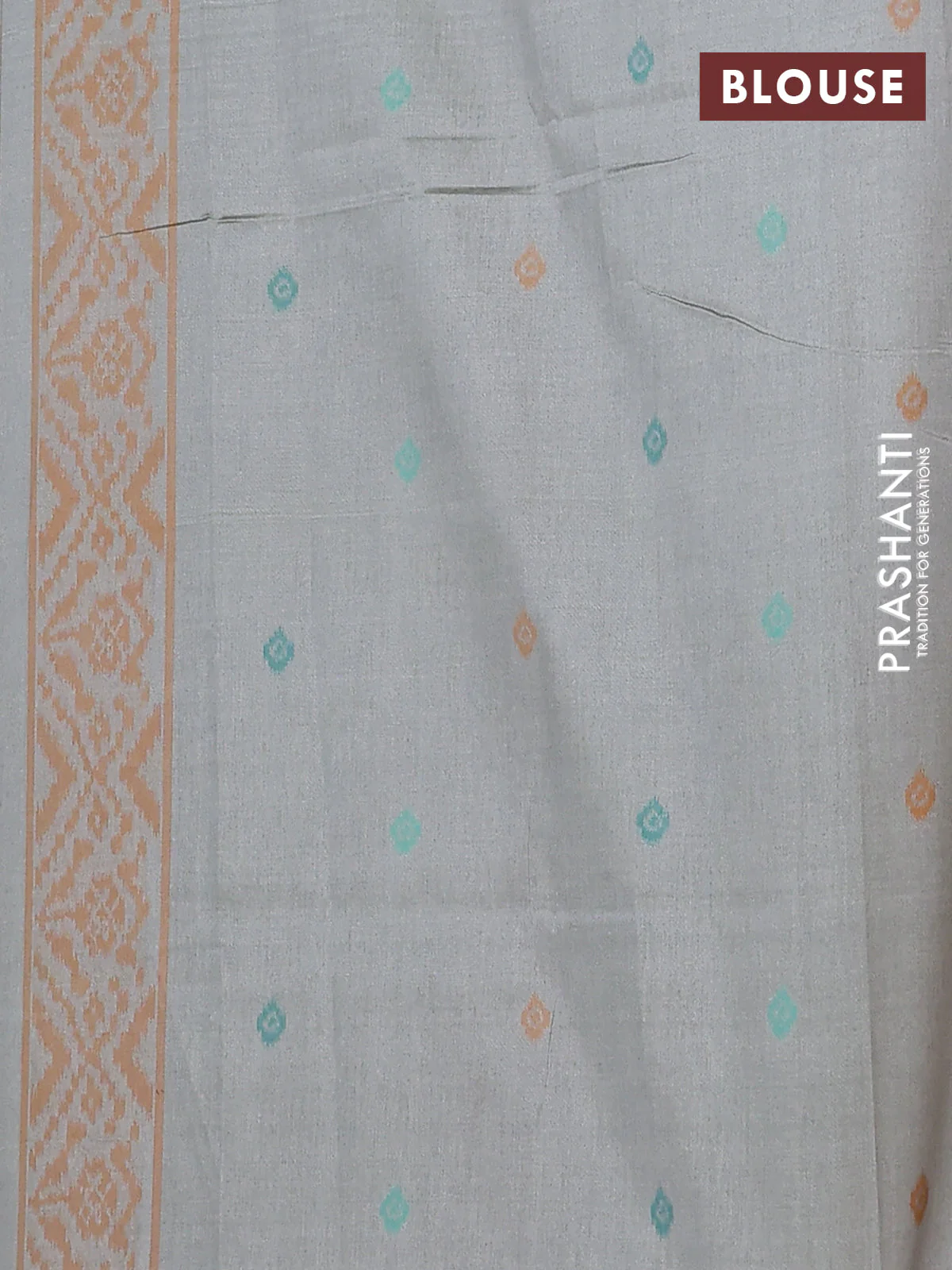 Semi sambalpuri silk saree pastel grey and dark mustard with allover ikat weaves and simple border - Image 4