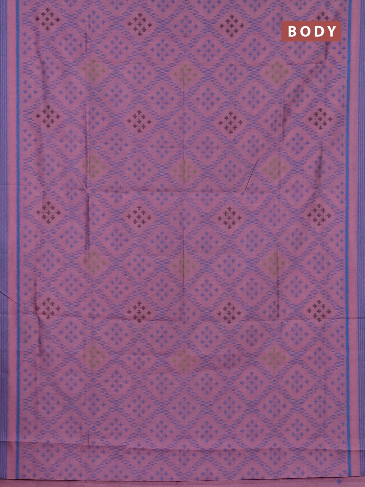 Semi sambalpuri silk saree peach pink and blue with allover ikat weaves and thread woven border - Image 2