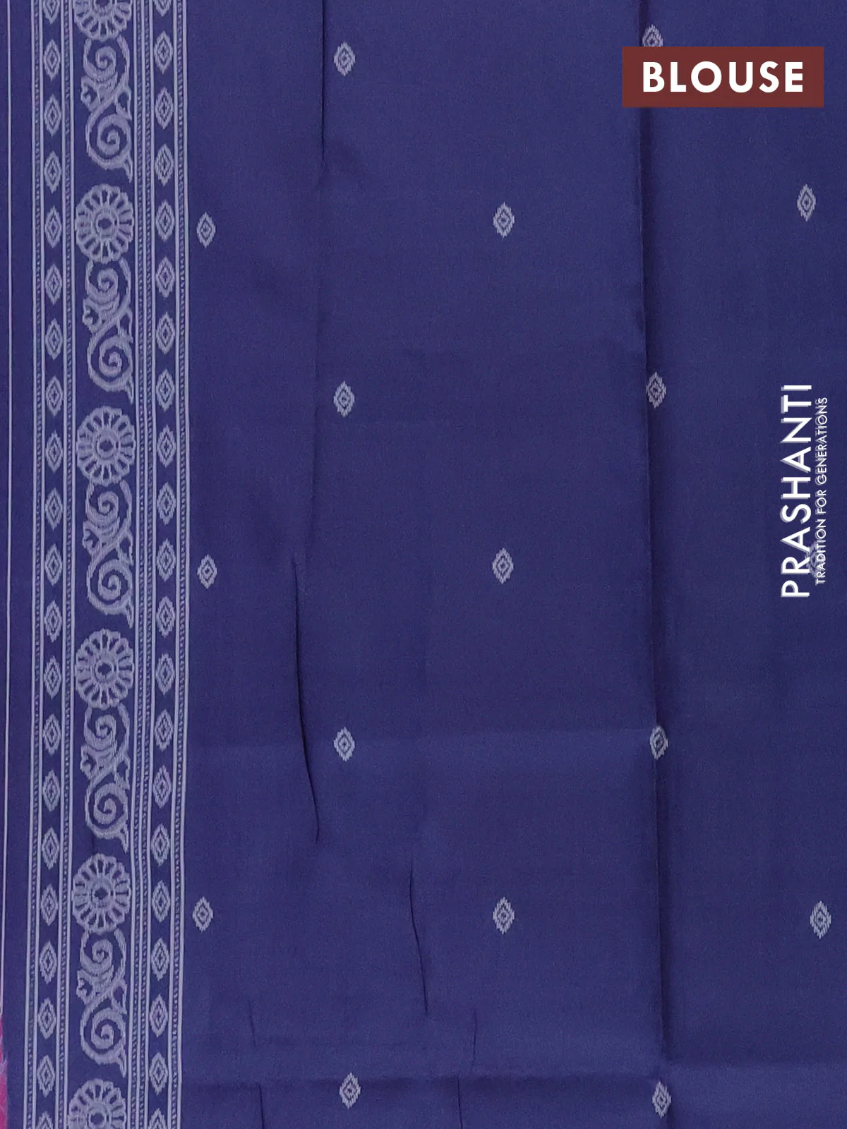 Semi sambalpuri silk saree pink and navy blue with warli ikat buttas and thread woven border - Image 4
