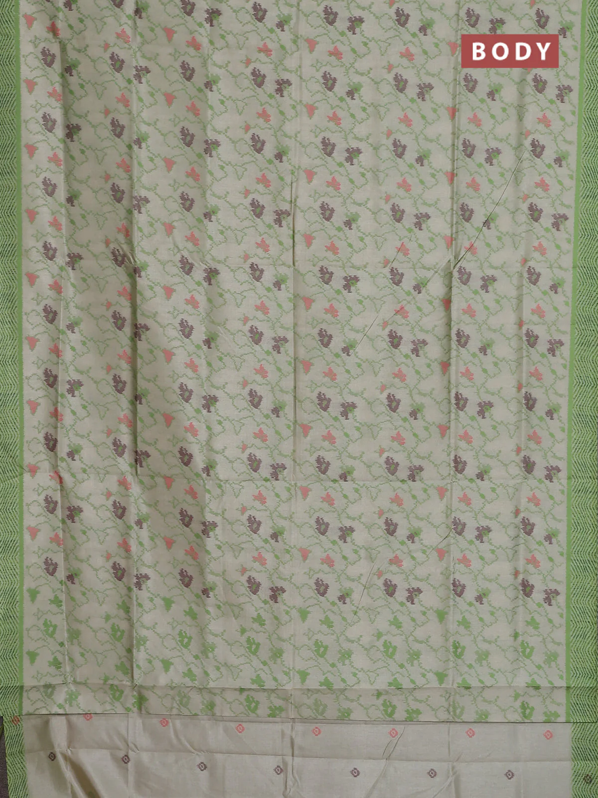 Semi sambalpuri silk saree pista green and green with allover ikat weaves and simple border - Image 2