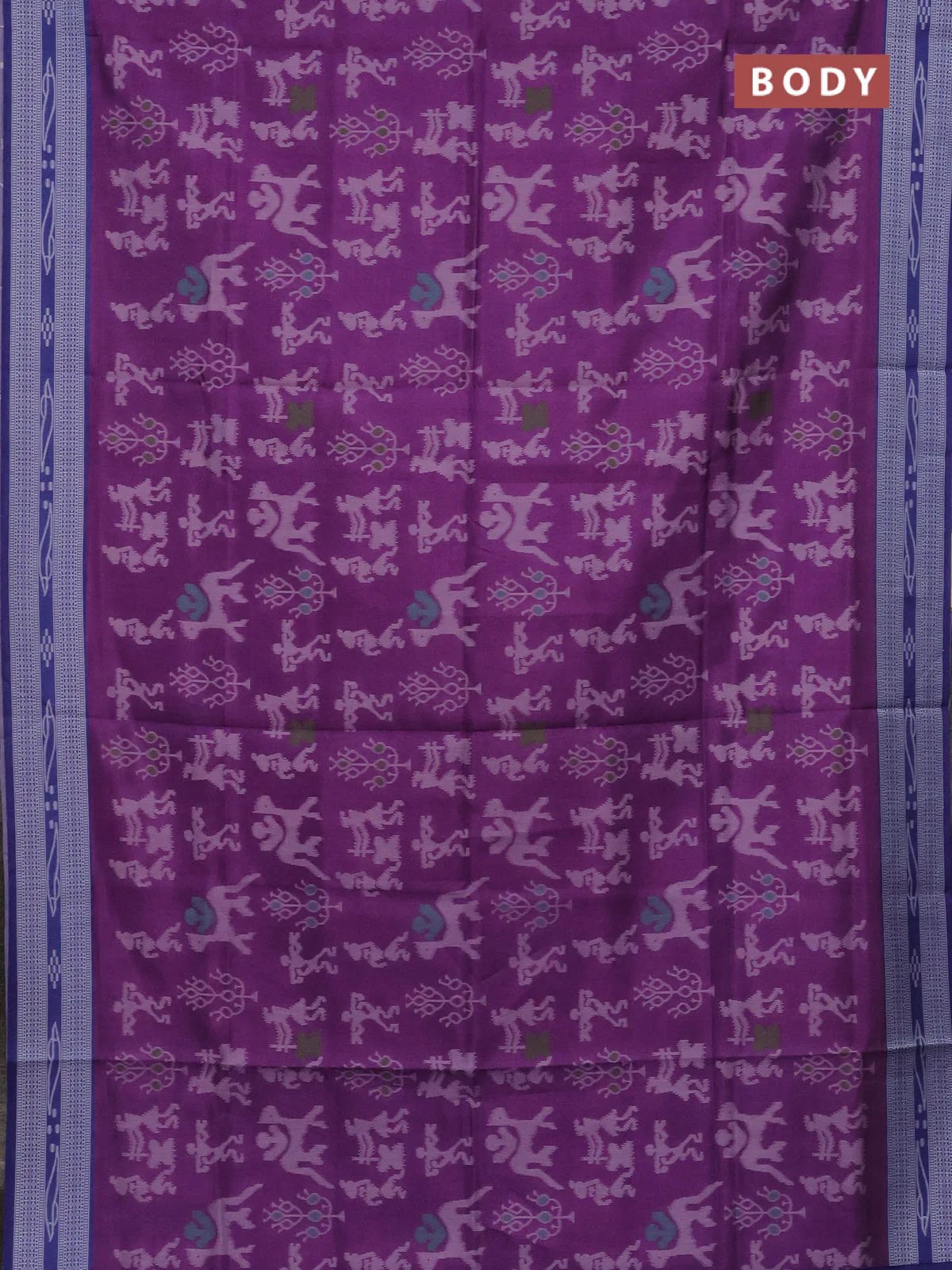 Semi sambalpuri silk saree purple and blue shade with allover warli ikat weaves and thread woven border - Image 2